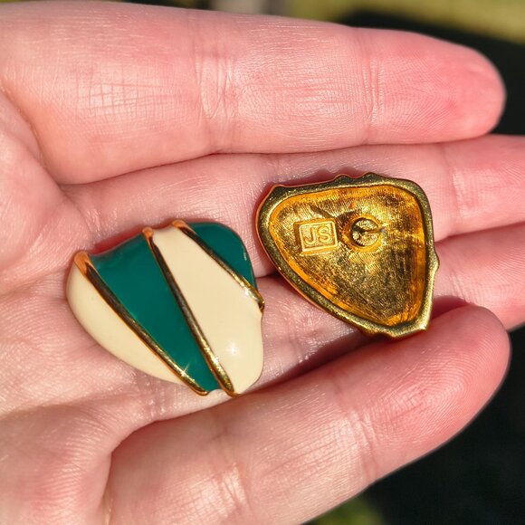 Vintage Jaclyn Smith Teal & Ivory Glam Statement Earrings - Picture 2 of 6